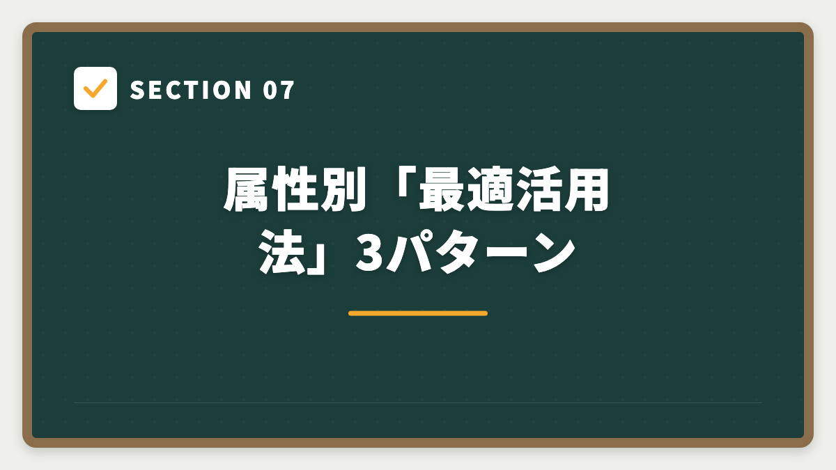 SECTION 07 属性別「最適活用法」3パターン