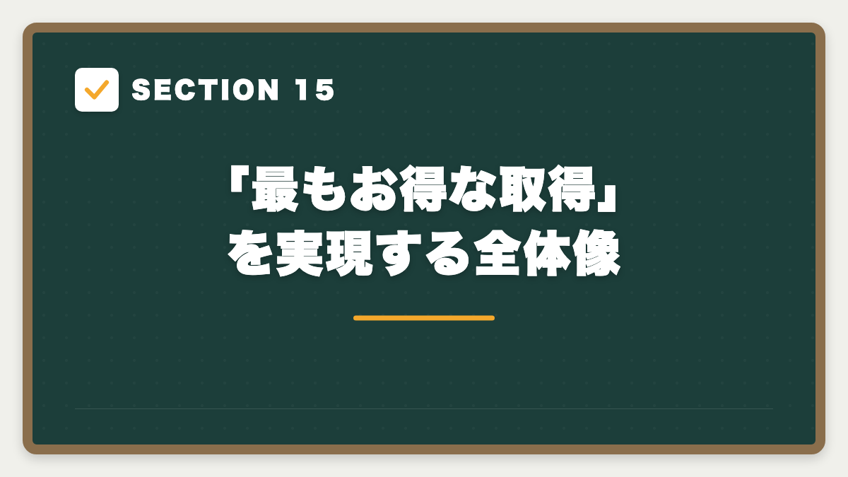 SECTION 15 「最もお得な取得」を実現する全体像