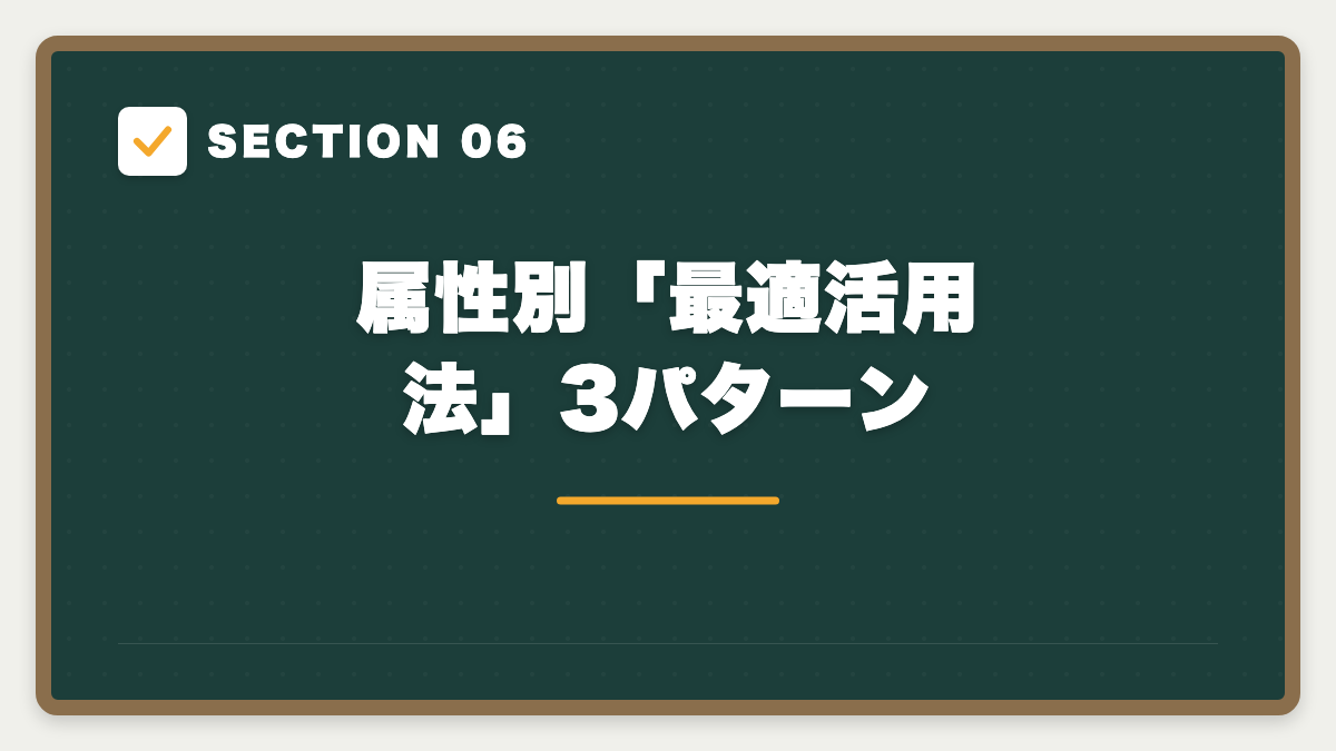 SECTION 06 属性別「最適活用法」3パターン
