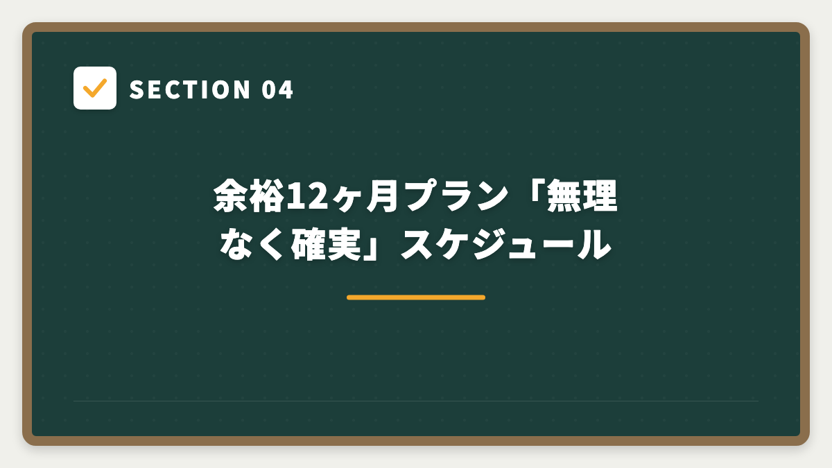 SECTION 04 余裕12ヶ月プラン「無理なく確実」スケジュール
