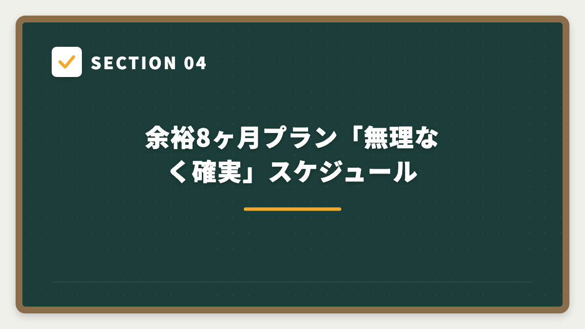 SECTION 04 余裕8ヶ月プラン「無理なく確実」スケジュール