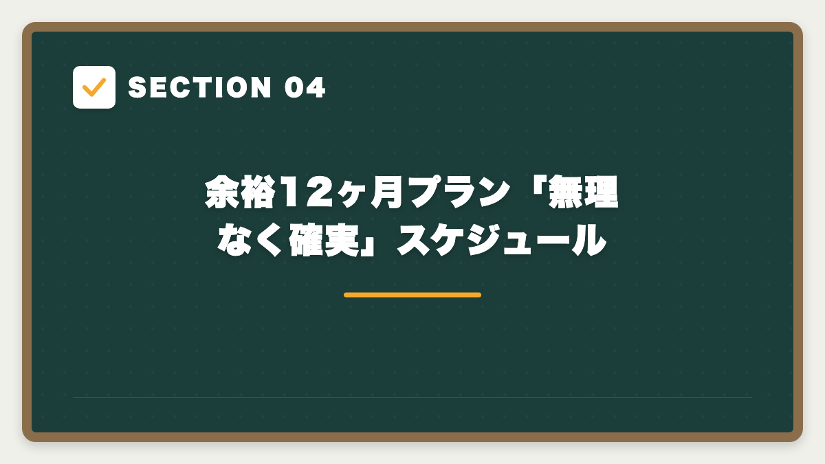 SECTION 04 余裕12ヶ月プラン「無理なく確実」スケジュール