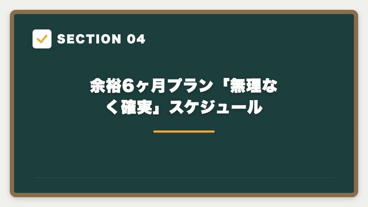SECTION 04 余裕6ヶ月プラン「無理なく確実」スケジュール
