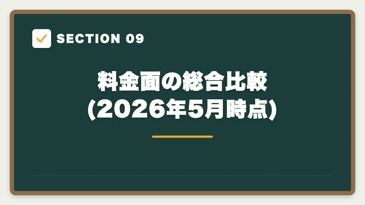 SECTION 09 料金面の総合比較(2026年5月時点)