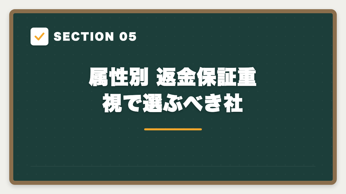 SECTION 05 属性別 返金保証重視で選ぶべき社