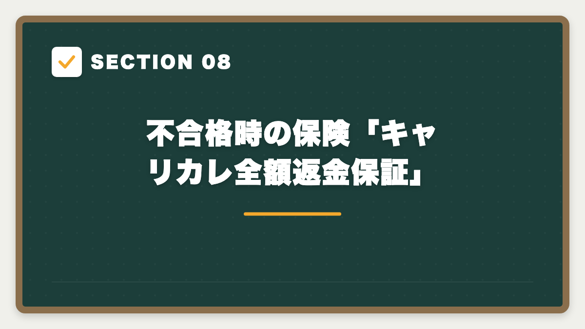 SECTION 08 不合格時の保険「キャリカレ全額返金保証」