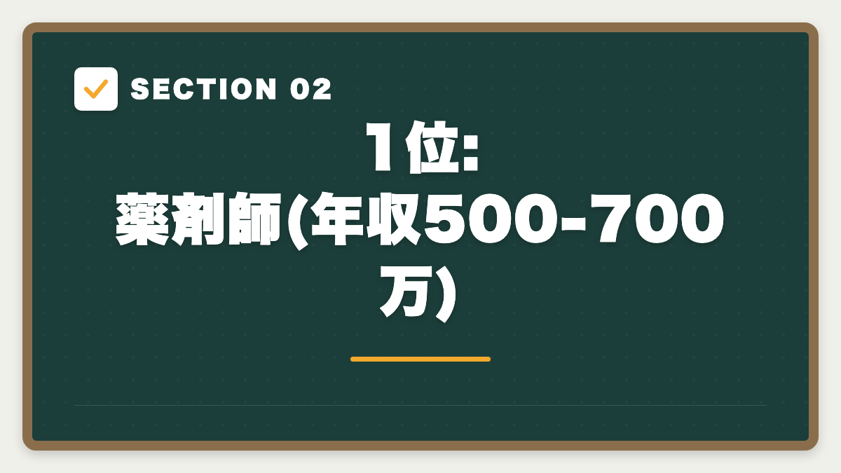SECTION 02 1位: 薬剤師(年収500-700万)