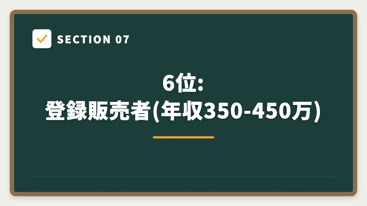 SECTION 07 6位: 登録販売者(年収350-450万)