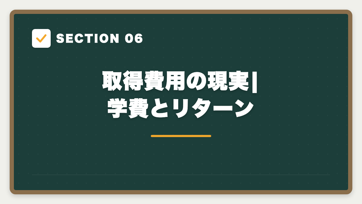 SECTION 06 取得費用の現実|学費とリターン
