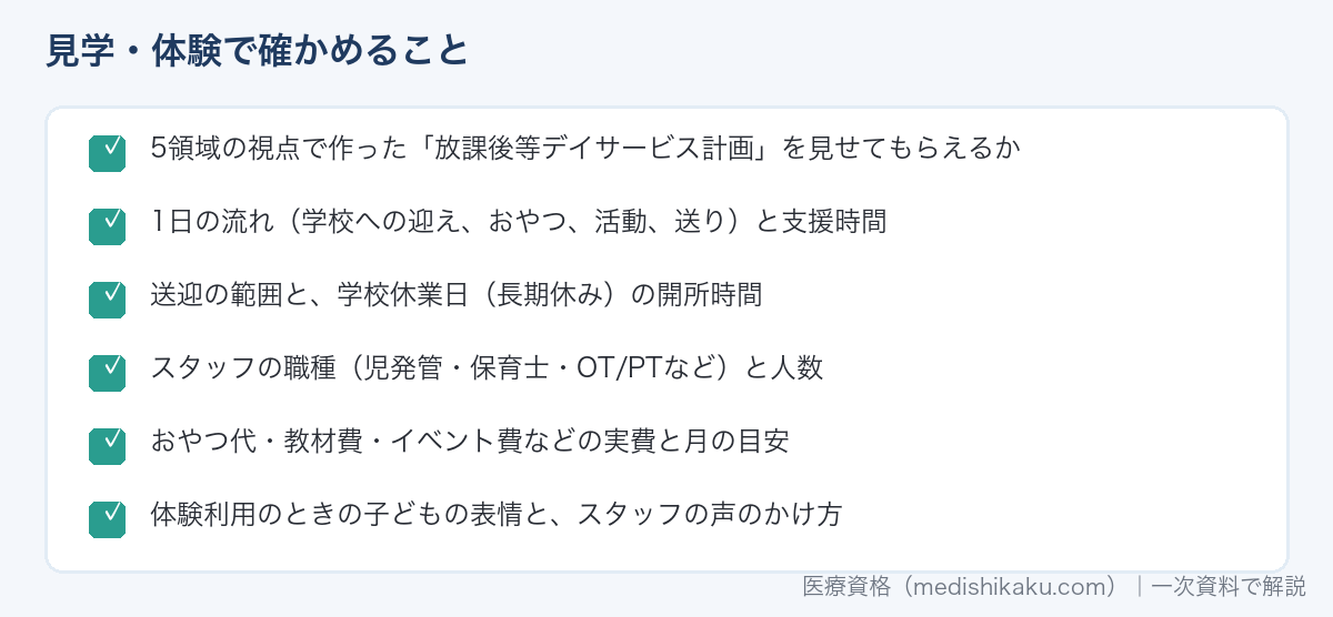 放課後等デイサービスを見学・体験するときの確認リスト